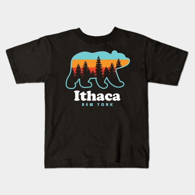 Ithaca New York Bear Kids T-Shirt by PodDesignShop